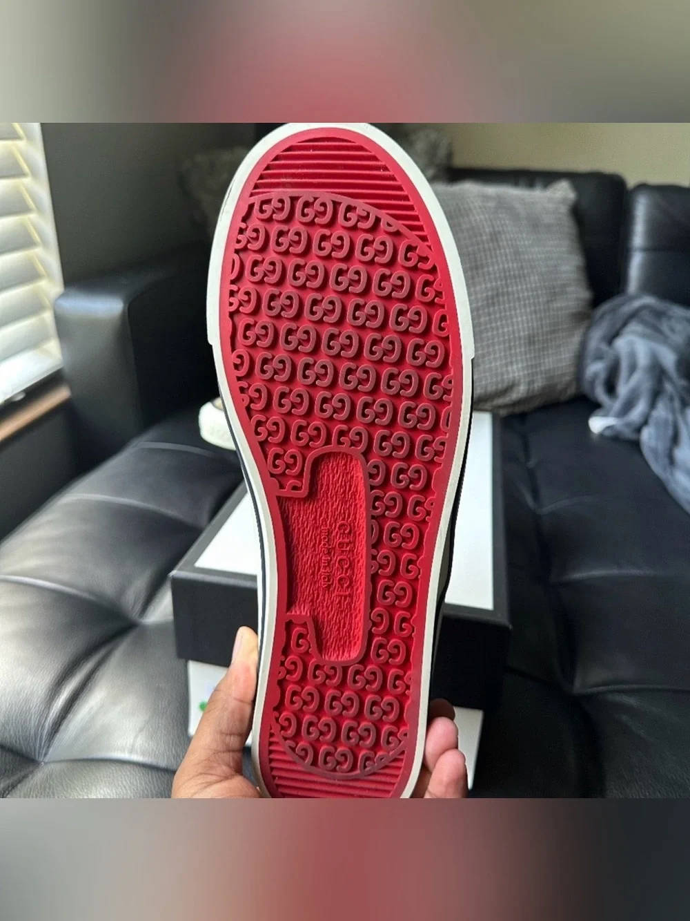 Gucci GG Supreme Canvas Ace Sneaker in Beige with Green and Red Web